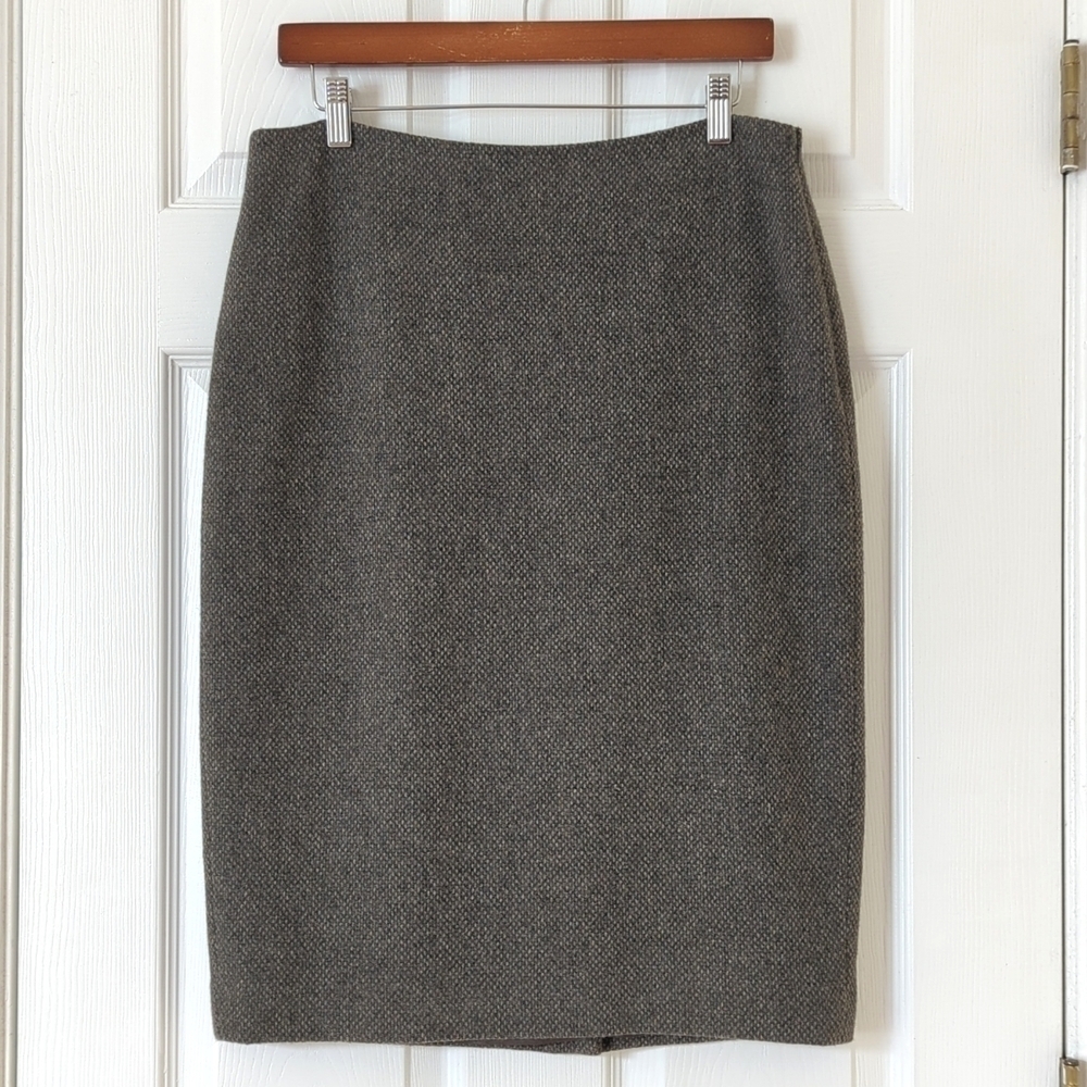 Lauren Ralph Lauren Wool Blend Knit Mid Waist Straight Knee Length Skirt Gray 8